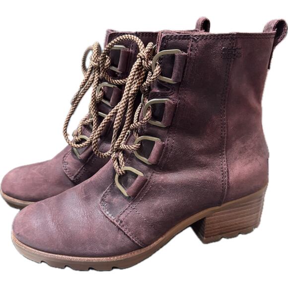 Sorel Cate Leather Lace Up Waterproof Maroon Redwood Boots Size 8.5 - Picture 5 of 12